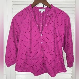 Evereve Larisa Berry Colored Lightweight Button Front Eyelet Blouse Sz S